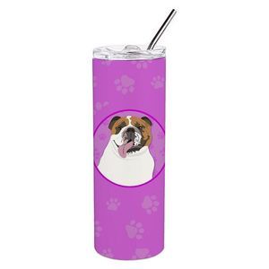 English Bulldog Tricolor #1 Stainless Steel 20 oz Skinny Tumbler, Pink